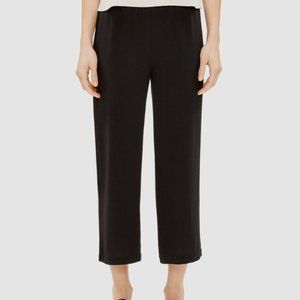 EILEEN FISHER 100% Silk Georgette Pull-On Elastic Waist Pants Crop Black Large